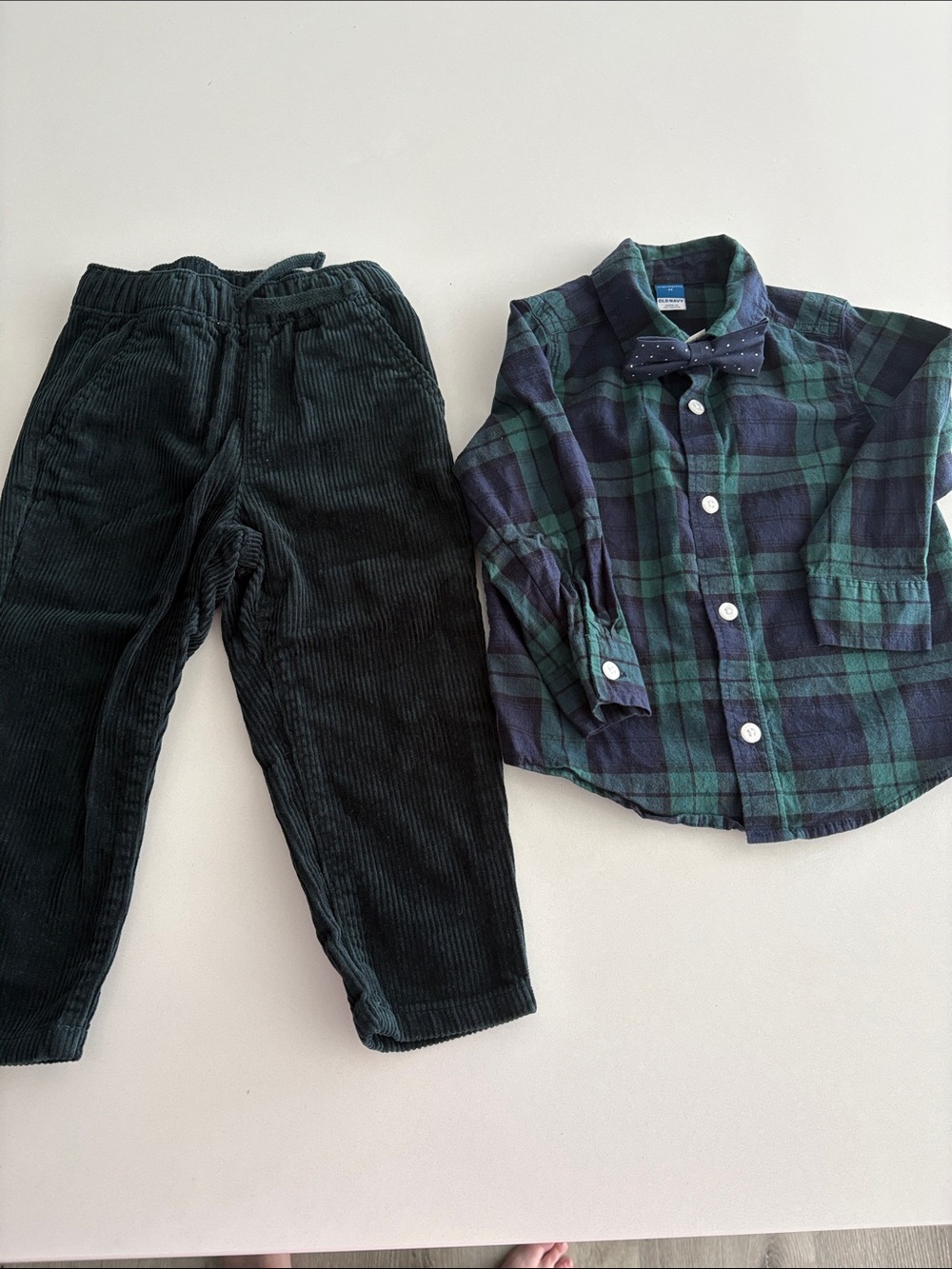 Old Navy toddler boy plaid button down with corduroy Drawstring Pants 2T
